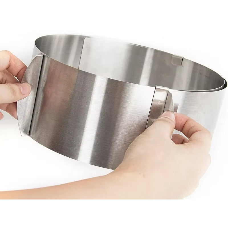 Inel reglabil pentru tort, otel inoxidabil, diametru reglabil 16-30 cm, inaltime 15 cm, argintiu