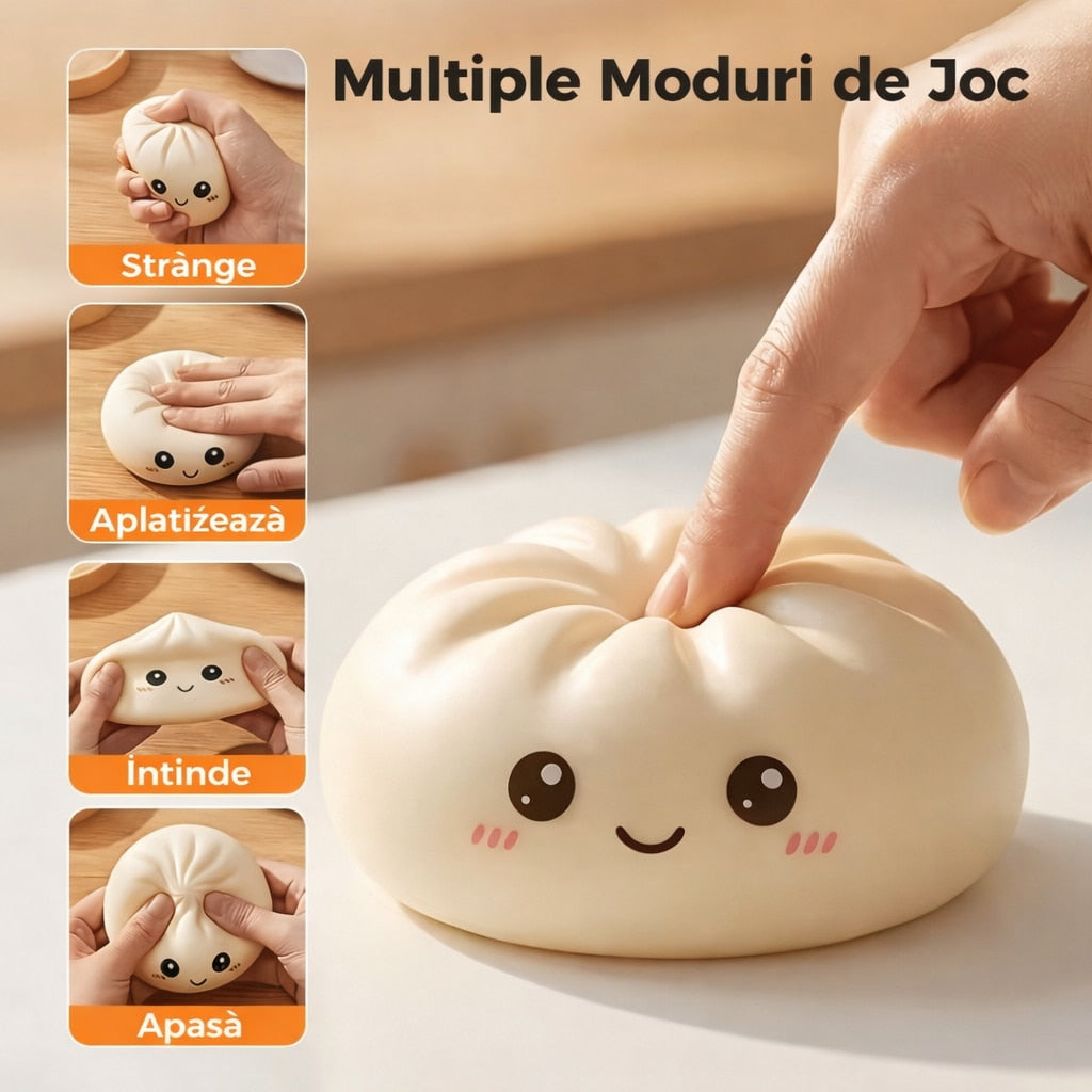 Jucarie Squishy Tip Bao/Dumpling Kawaii, Antistres, Multicolor, Material Moale, Reutilizabila, Cadou Copii si Adulti, De Cole