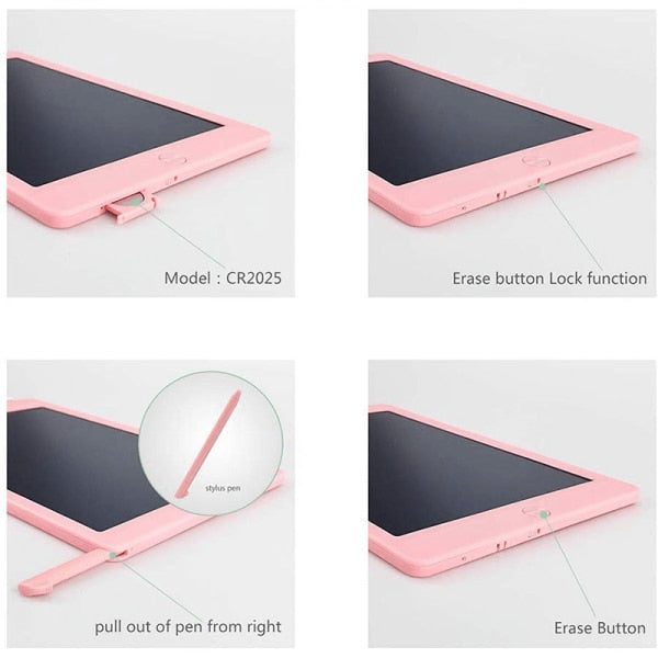 Tableta digitala color LCD Panel, 10 inch, pentru scris si desenat, 27 cm, roz, 3 ani+
