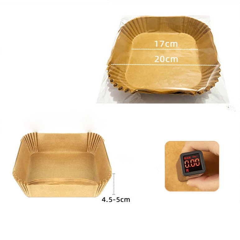 Set 100 hartii de copt pentru air fryer, Termorezistent, Maro 16 x 16 x 4.5 cm, patrat