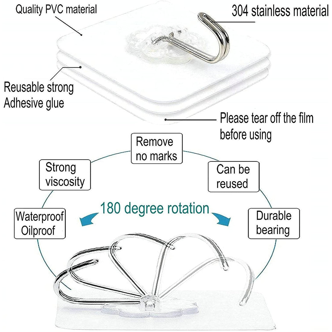Set 3 Cuiere cu adeziv super rezistent, suport baie, suport prosop/halat, 3 agatatori cuier autoadeziv, transparent