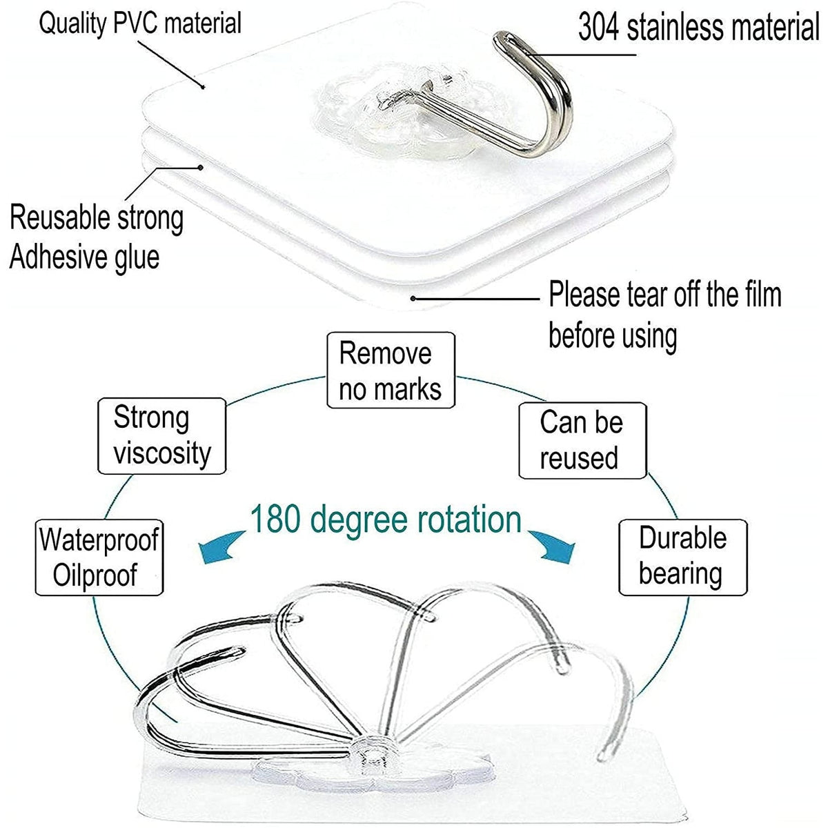 Set 3 Cuiere cu adeziv super rezistent, suport baie, suport prosop/halat, 3 agatatori cuier autoadeziv, transparent