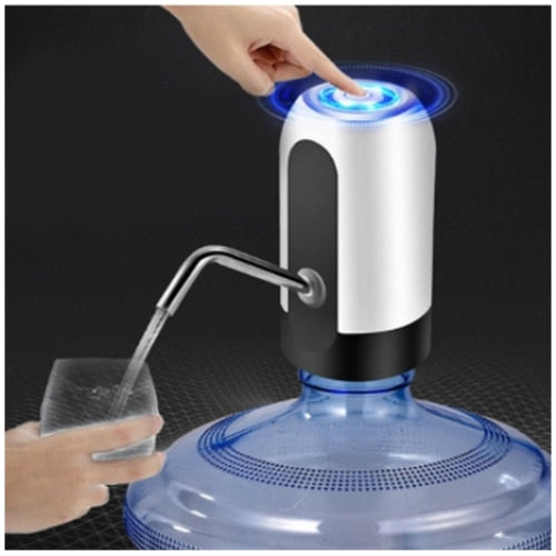Pompa electrica pentru bidonul cu apa, cablu USB inclus, alb/negru, 12.5 x 7 cm