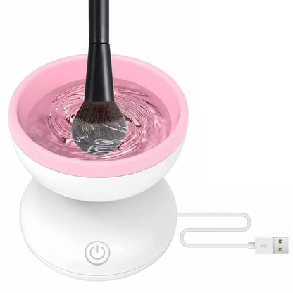 Aparat curatare pensule de machiaj, Incarcare prin USB, 8.8x8.8x8.8cm, roz/Alb