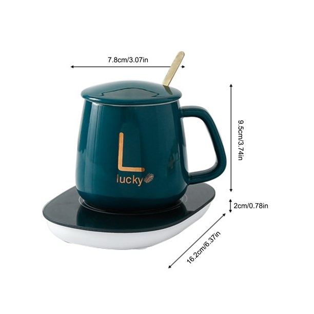 Set cana ceramica, cu incalzire, verde cu auriu, 350 ml