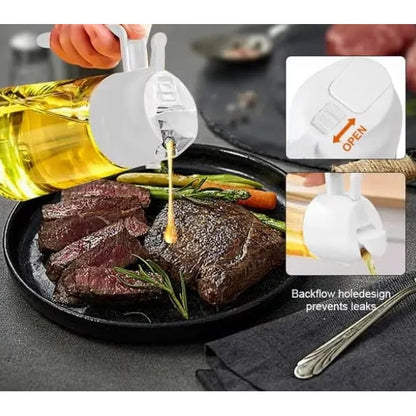 Sticla pentru ulei, Sticla ulei 2 in 1, 470ml, design dual, reutilizabil, alb