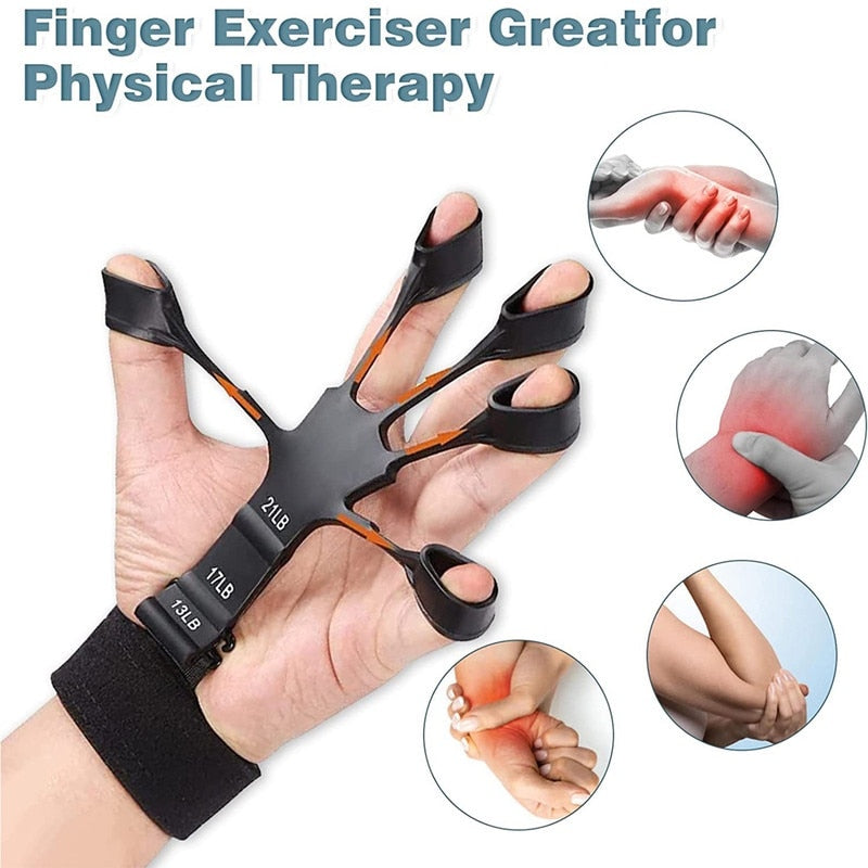 Set Extensoare si Banda Elastica pentru Intarirea Degetelor, Silicon, Negru si Gri, 6 Nivele de Rezistenta