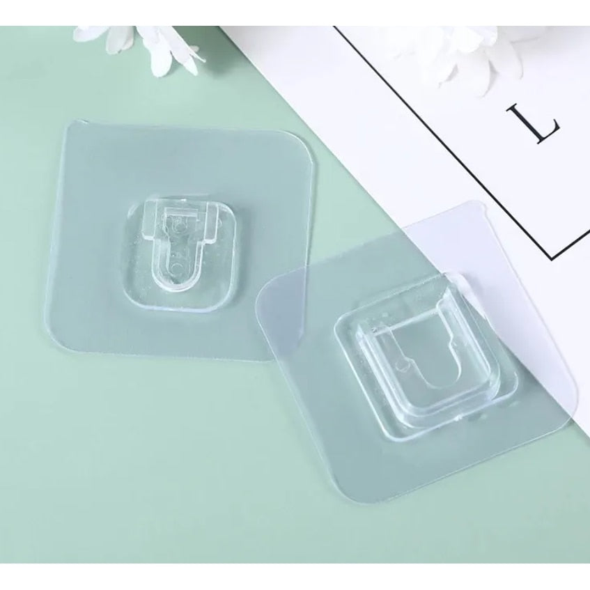 Set 10 suporturi duble de fixare obiecte, autoadezive, 5.7 x 5.7 cm, transparente