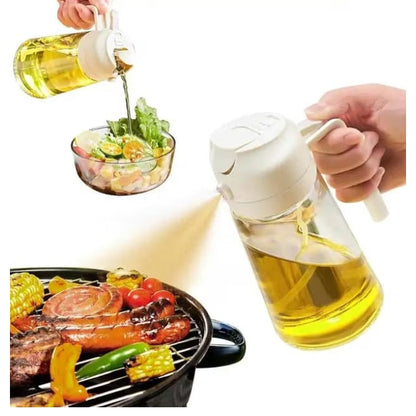 Sticla pentru ulei, Sticla ulei 2 in 1, 470ml, design dual, reutilizabil, alb
