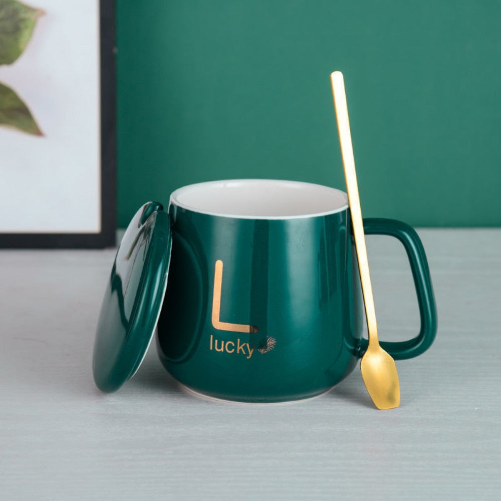 Cana inteligenta de cafea din ceramica, cu capac si lingurita, incalzitor cu USB, 55 grade, controlul temperaturii, verde