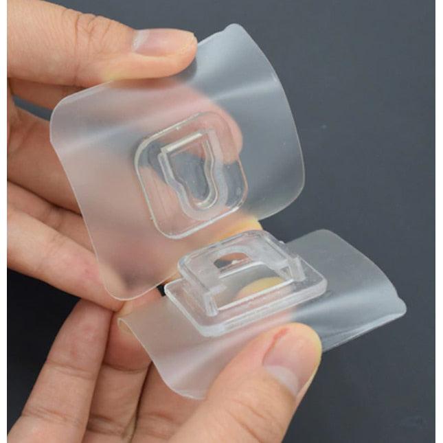 Set 10 suporturi duble de fixare obiecte, autoadezive, 5.7 x 5.7 cm, transparente