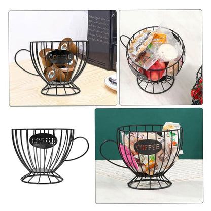Suport metalic negru in forma de ceasca pentru capsule de cafea, 15x14cm