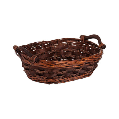 Cos Decorativ din Bambus Oval de Culoare Inchisa 32x21x14cm