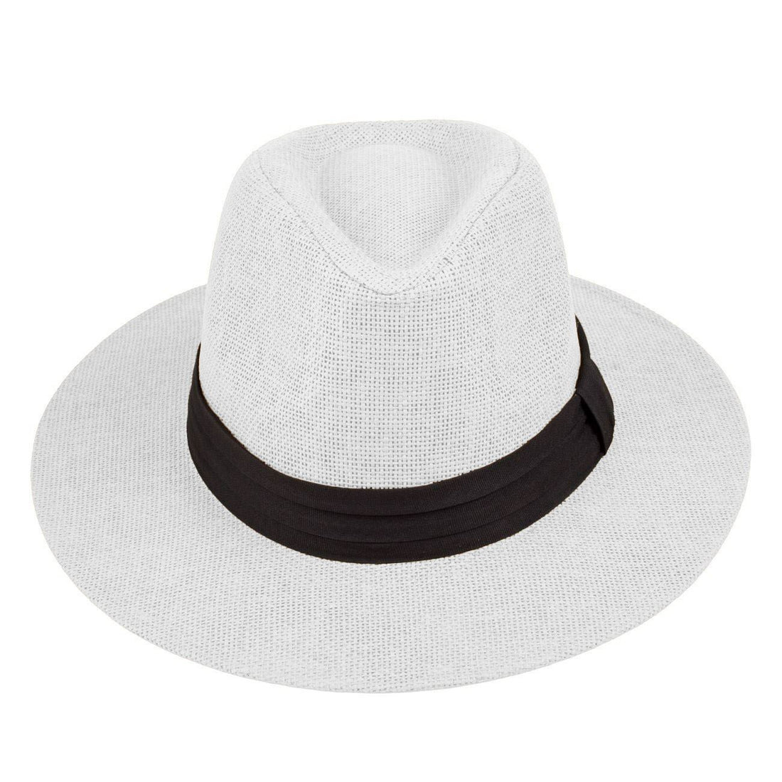 Palarie Panama Unisex Alba cu Centura Neagra