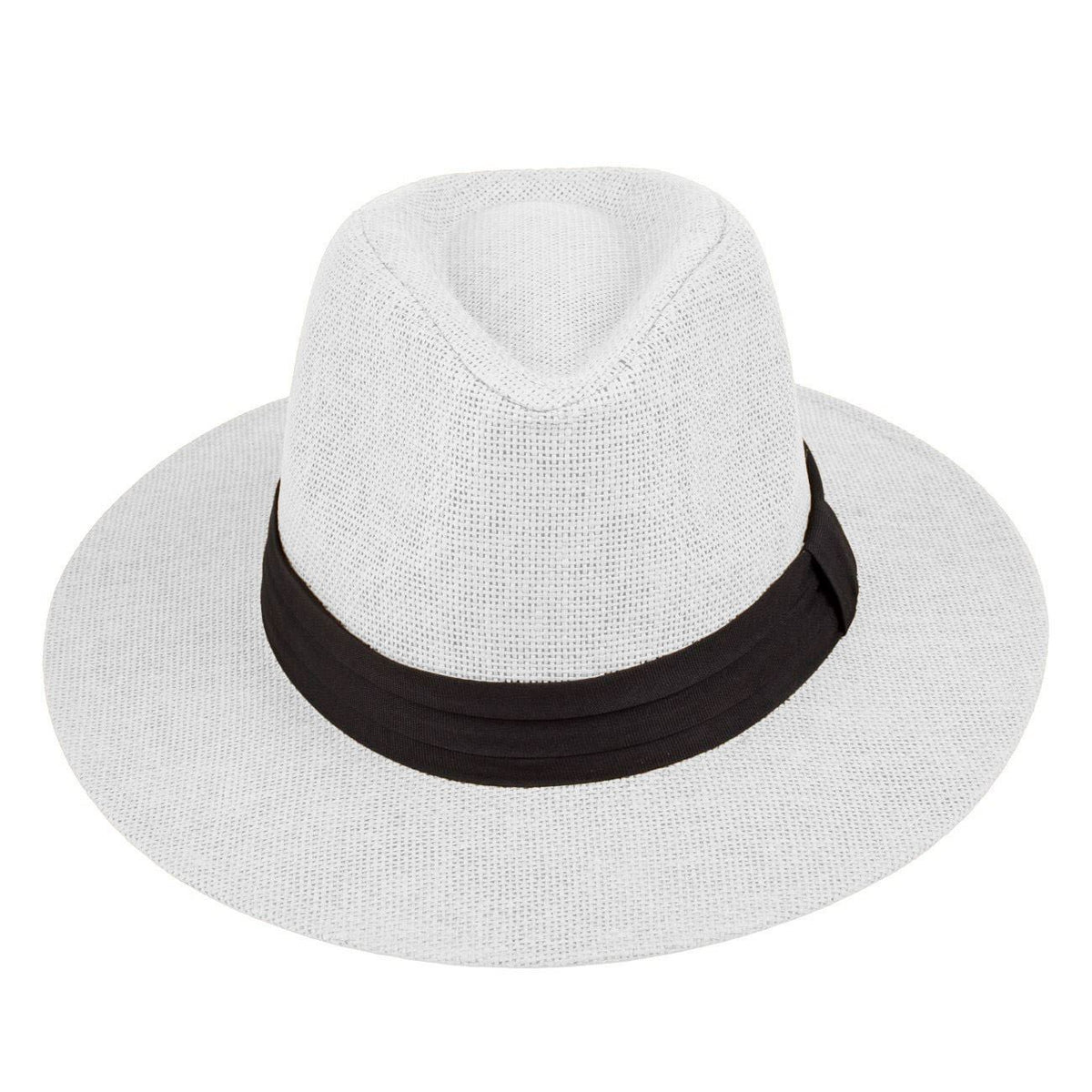 Palarie Panama Unisex Alba cu Centura Neagra