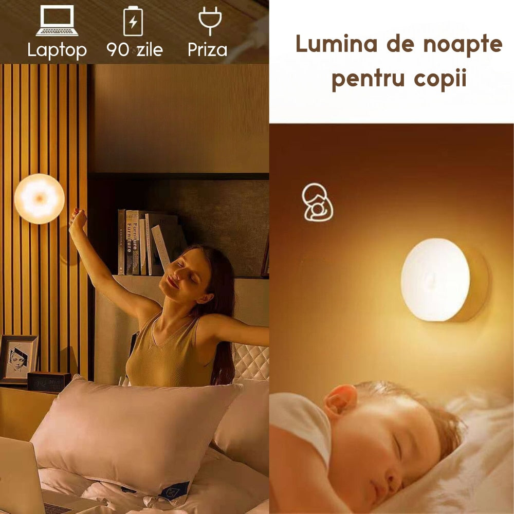 Set 4 Lampi LED 2W cu senzori de lumina / miscare, incarcare USB