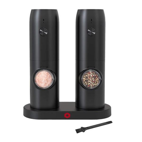 Rasnite electrice pentru sare si piper cu stand de incarcare USB, negre, set 2 buc