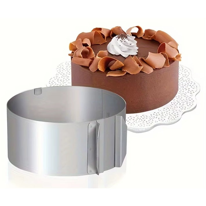 Inel reglabil pentru tort, otel inoxidabil, diametru reglabil 16-30 cm, inaltime 15 cm, argintiu