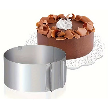 Inel reglabil pentru tort, otel inoxidabil, diametru reglabil 16-30 cm, inaltime 15 cm, argintiu