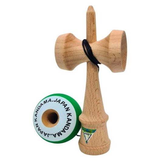 Kendama profesională 18 cm, lemn natural, bila grip anti-alunecare, verde mat, pentru copii de 6-9 ani