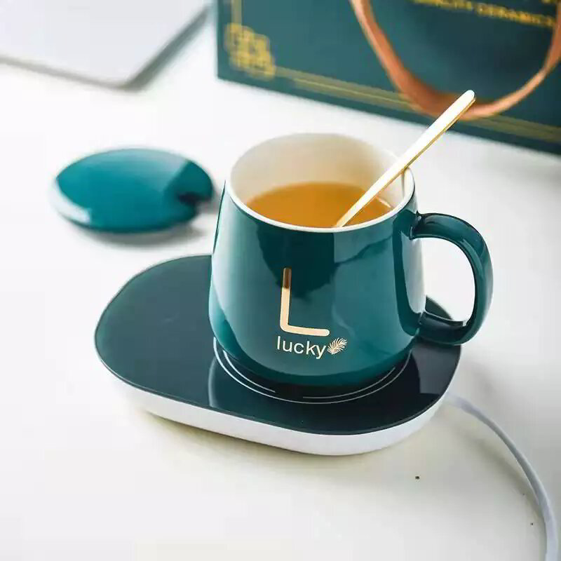 Set cana ceramica, cu incalzire, verde cu auriu, 350 ml