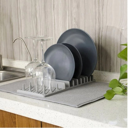 Uscator din plastic cu laveta pentru vase, poliester, gri, 45x3.6x16.5cm