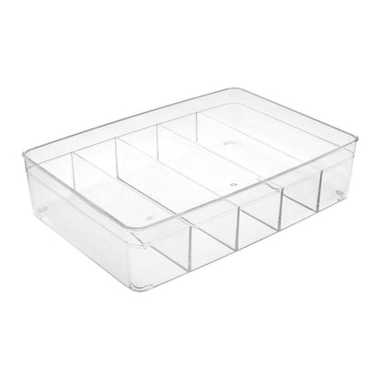 Organizator pentru sertar, 5 compartimente, plastic, transparent, 30x21x7.5cm