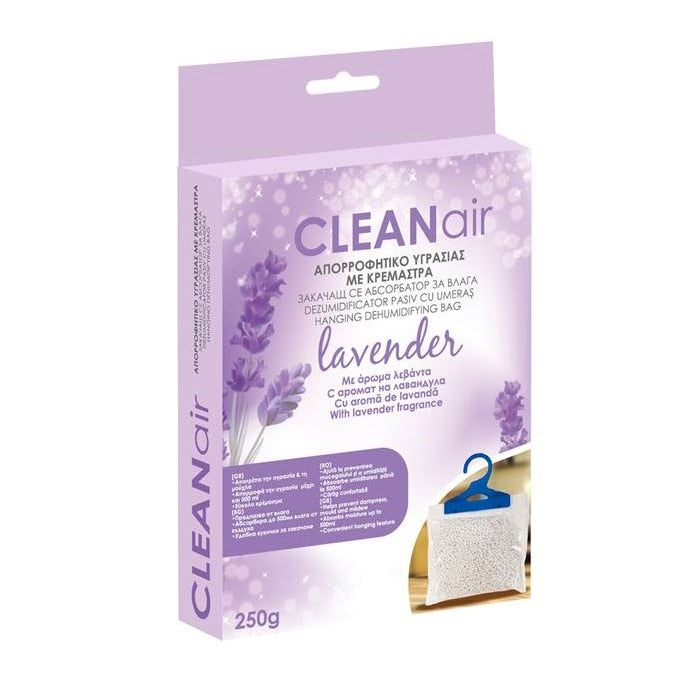 Absorbant de umiditate pentru umeras, dulap, sertare, dezumidificator cu parfum discret de lavanda 250 g