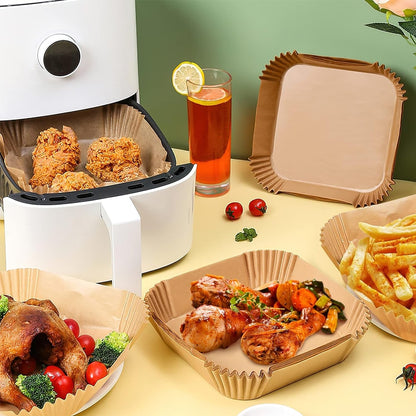 Set 100 hartie de copt pentru Air Fryer, 20cm×20cm×4.5cm, Maro