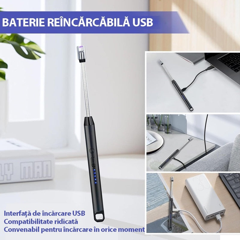 Bricheta electrica reincarcabila, rotativa 360°, anti-vant, afisaj LED, negru, 1.5x25cm
