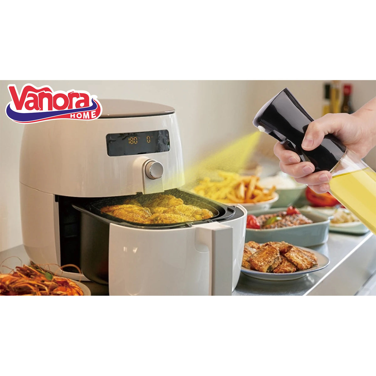 Set 2 sticle cu pulverizator Vanora Home, ulei/otet, 200 ml, alb/negru