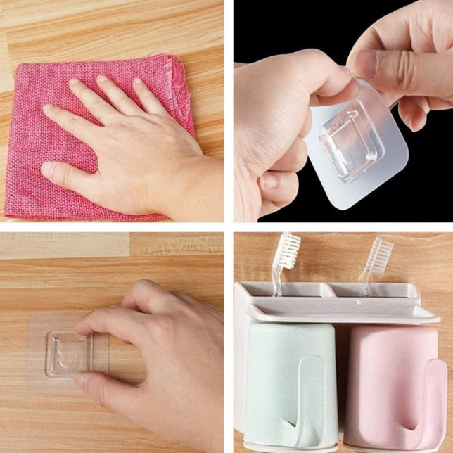 Set 10 Carlig Dublu Autoadeziv 6 x 6 x 1 cm