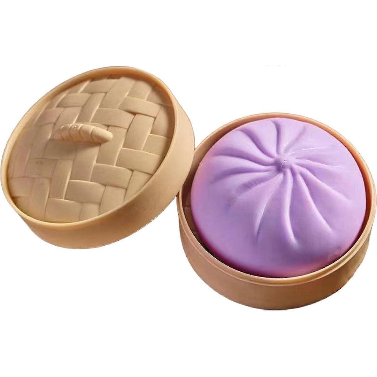 Jucarie interactiva pentru copii, minge antistres in forma de chifle aburite, set cu aburi mini si chifla mare, violet
