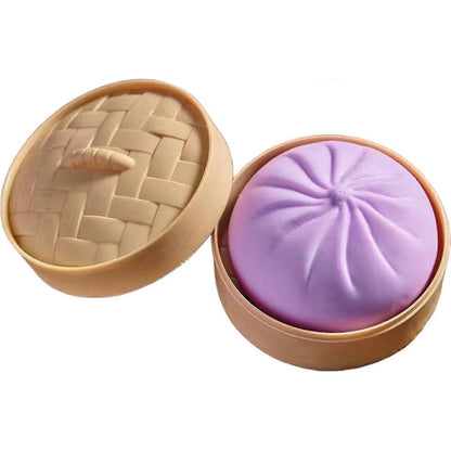 Jucarie interactiva pentru copii, minge antistres in forma de chifle aburite, set cu aburi mini si chifla mare, violet