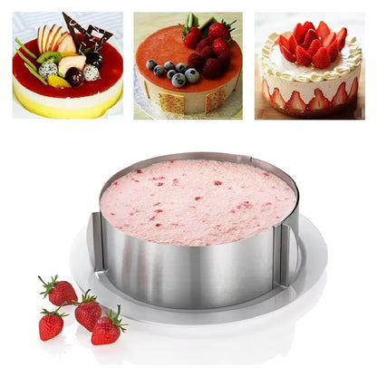 Inel reglabil pentru tort, otel inoxidabil, diametru reglabil 16-30 cm, inaltime 15 cm, argintiu