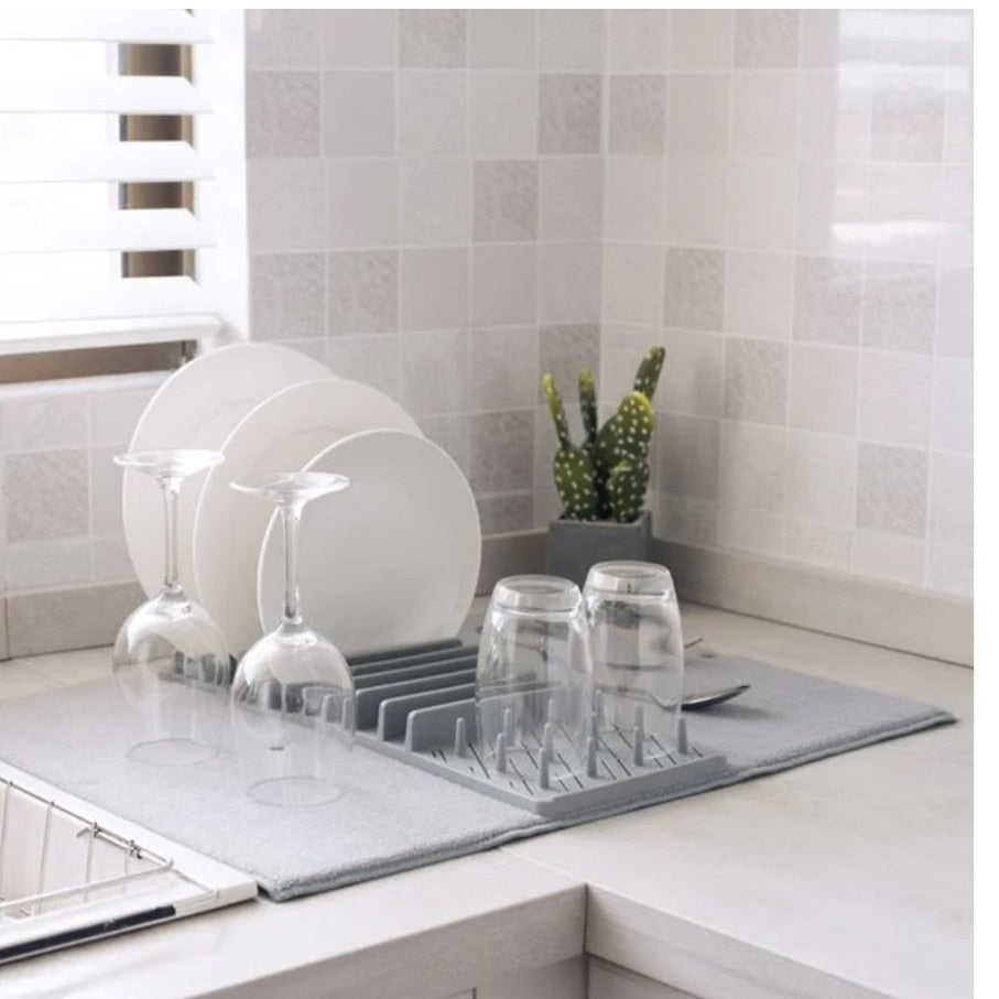 Uscator din plastic cu laveta pentru vase, poliester, gri, 45x3.6x16.5cm