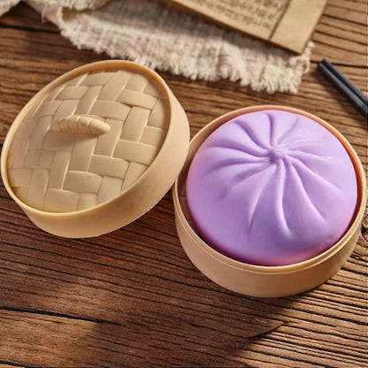Jucarie interactiva pentru copii, minge antistres in forma de chifle aburite, set cu aburi mini si chifla mare, violet