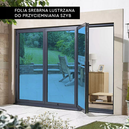 Folie autoadeziva efect oglinda 300x50 cm argintiu, protectie solara si intimitate, aplicare usoara pe geamuri, anti-UV, redu