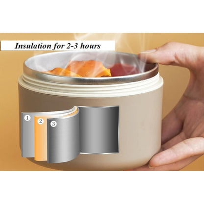 Set 3 caserole termice si geanta transport termica, inox, cu tacamuri, 1400ml, crem