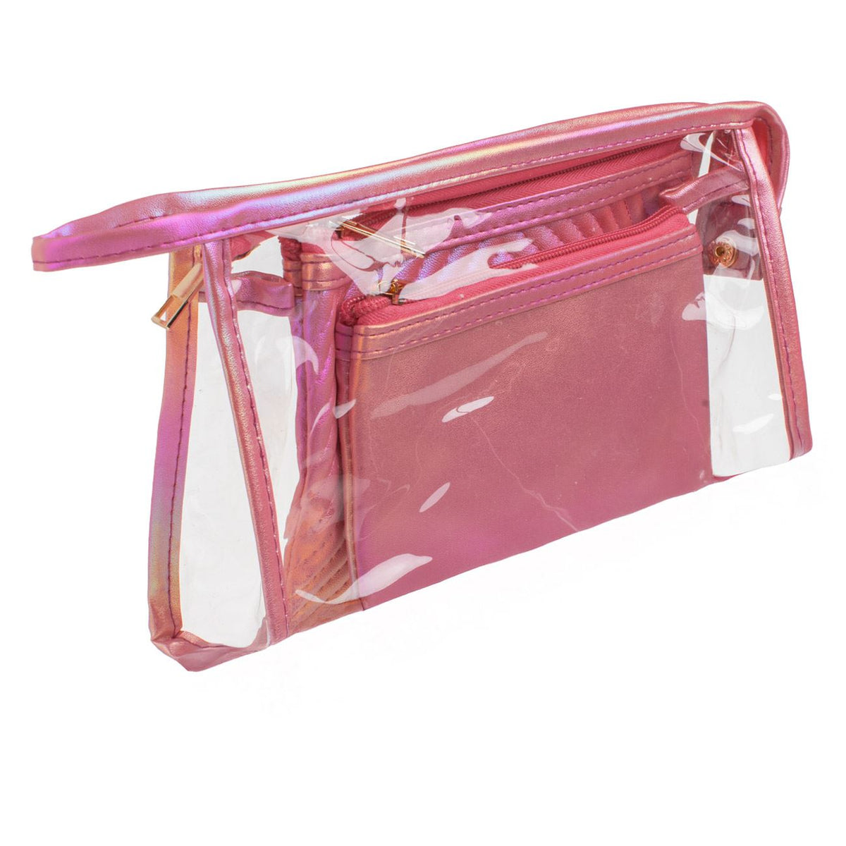 Set Portfarduri de Vara Transparente Fucsia cu Model Rainbow 23x7x14cm - 3buc