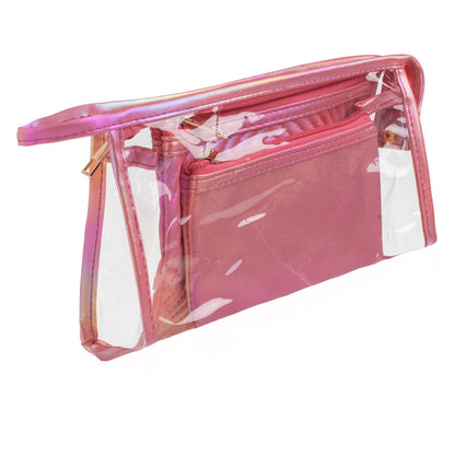Set Portfarduri de Vara Transparente Fucsia cu Model Rainbow 23x7x14cm - 3buc