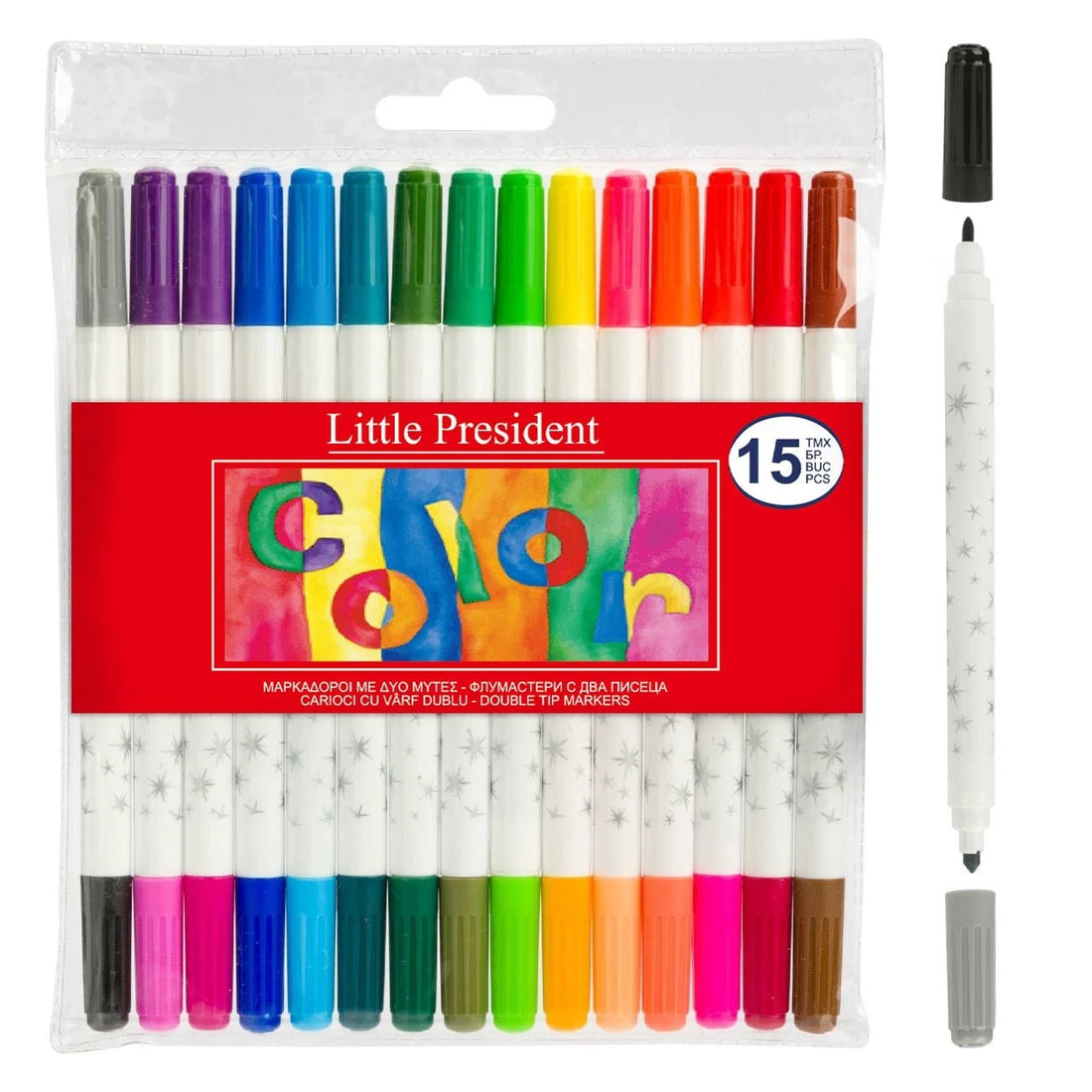 Set Carioci cu 2 Varfuri 30 de Culori Little President - 15buc