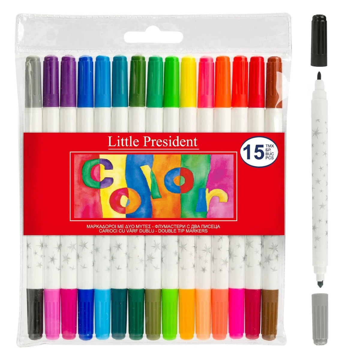 Set Carioci cu 2 Varfuri 30 de Culori Little President - 15buc