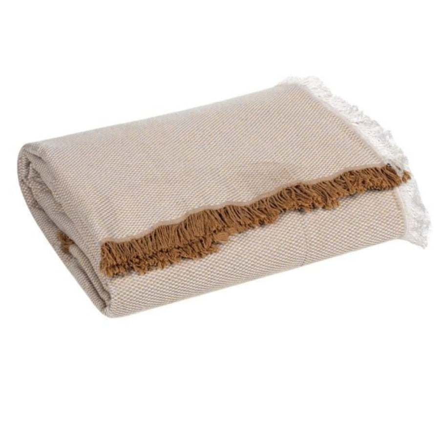 Cuvertura decorativa pentru fotoliu, cu franjuri, bej/maro, 180 x 160cm