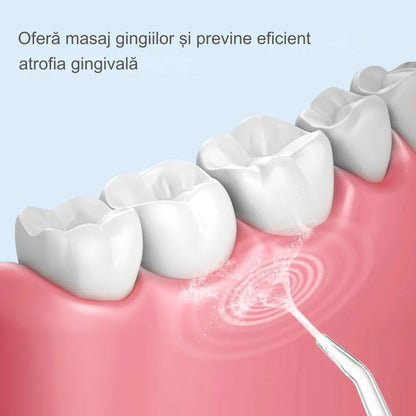 Irigator Oral Portabil pentru dus bucal, 4 Capete, 3 trepte de viteza, Curatare 360°, Rezervor 230 ml, Waterproof, Verde