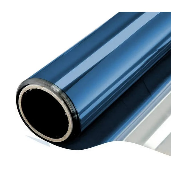 Folie decorativa pentru geam cu efect oglinda, intimitate si protectie solara, albastra, 60 x 300 cm