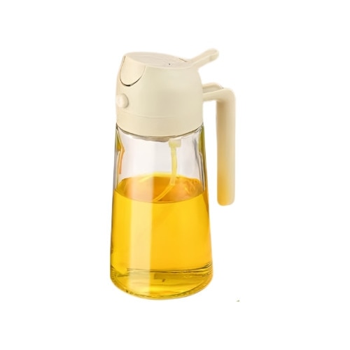 Sticla pentru ulei, Sticla ulei 2 in 1, 470ml, design dual, reutilizabil, alb