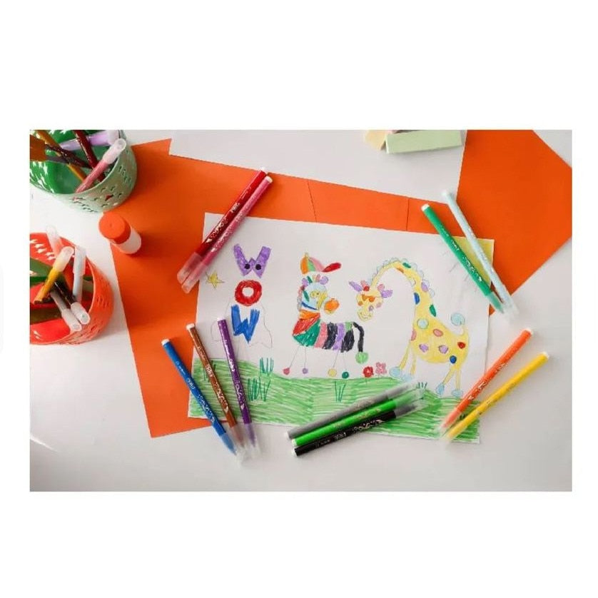 Set de 18 Carioci Lavabile Bic Kids, Culori Vii, Varf Fix Mediu, Capac ventilat, Multicolor