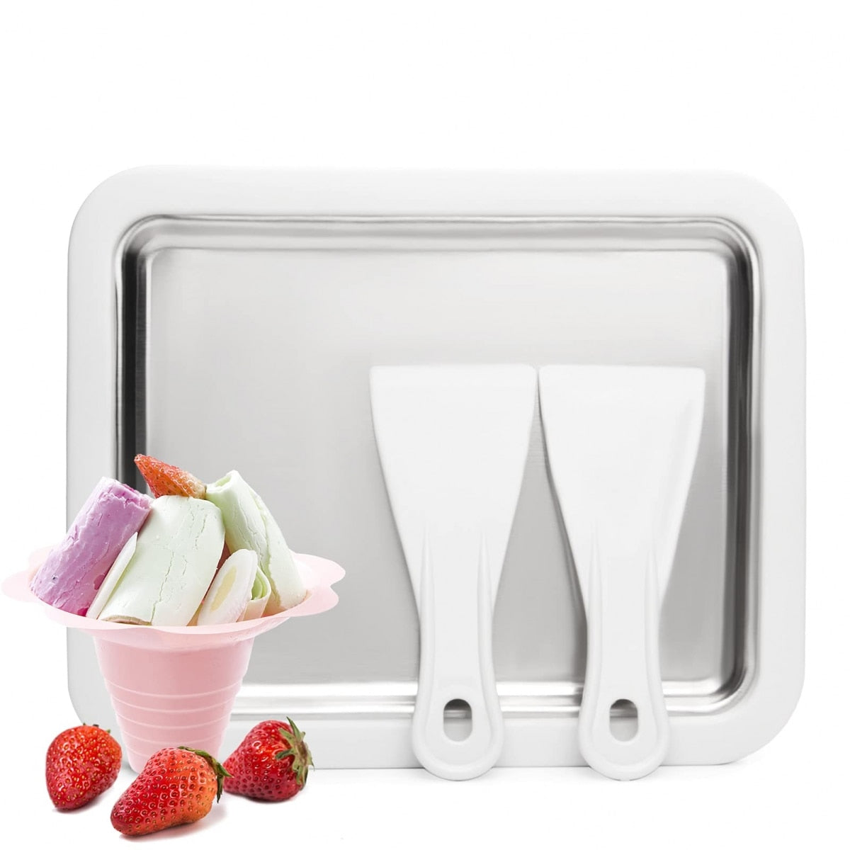 Plita termica pentru inghetata Thailandeza instant tip rulou, Accesorii Incluse, 22 cm, Alb, ForHouse