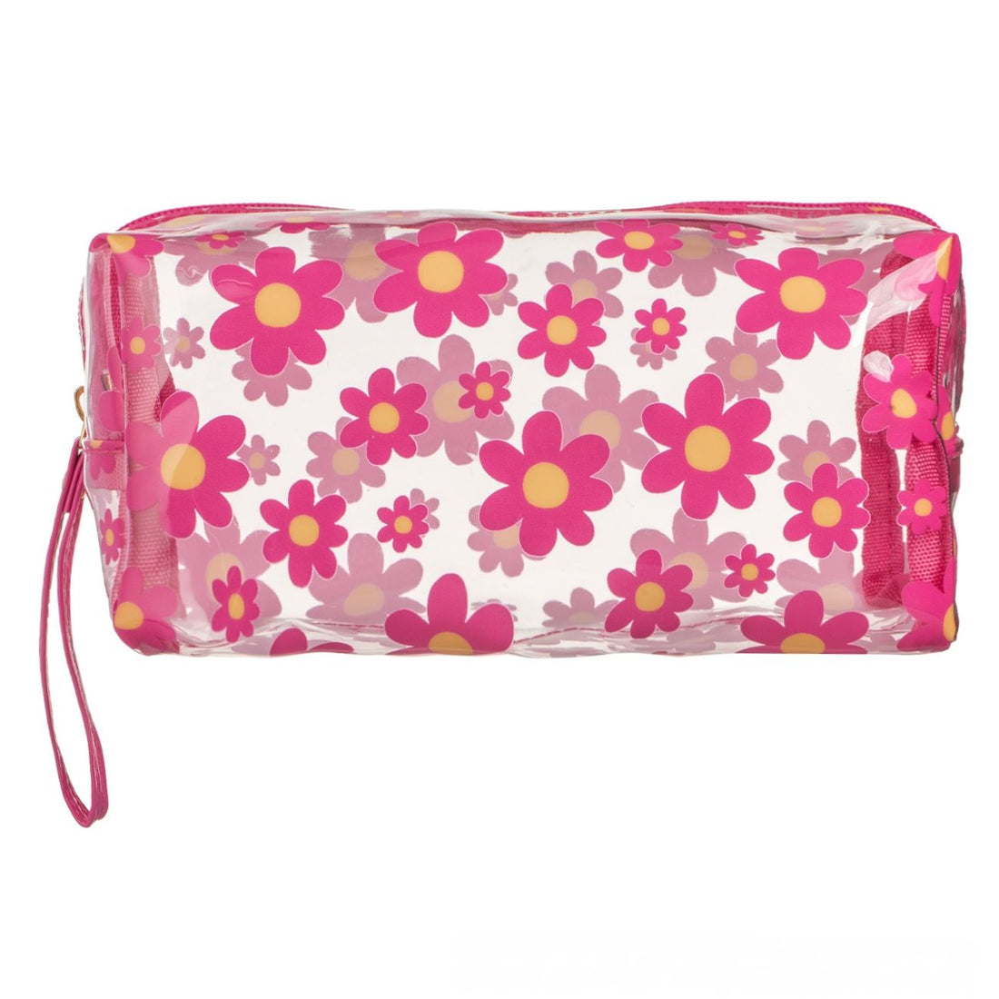 Portfard de vara transparent fucsia cu model margarete 19x10.5x10.5cm
